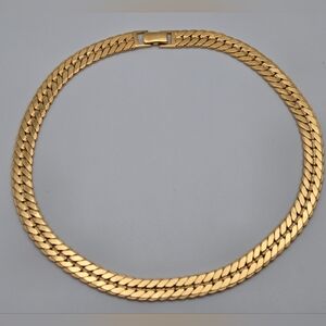 Monet Heringbone Link Chain Necklace Double Sided Gold Classic Estate